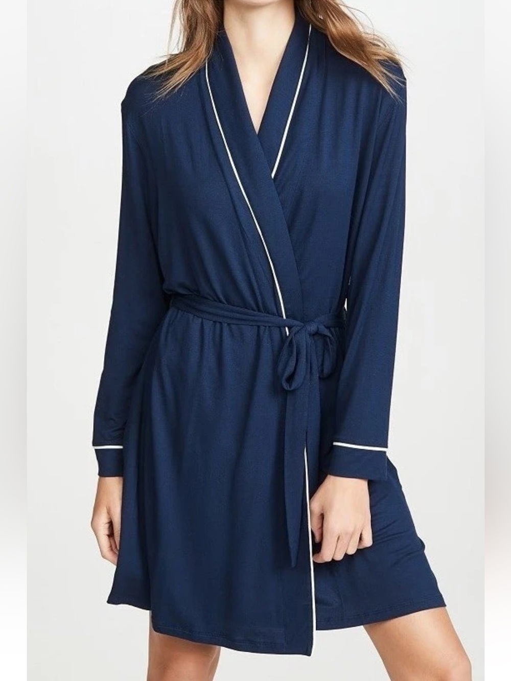 Eberjey Gisele Robe Navy Blue Modal Spandex Buttery Soft *MISSING BELT* EUC Sz M